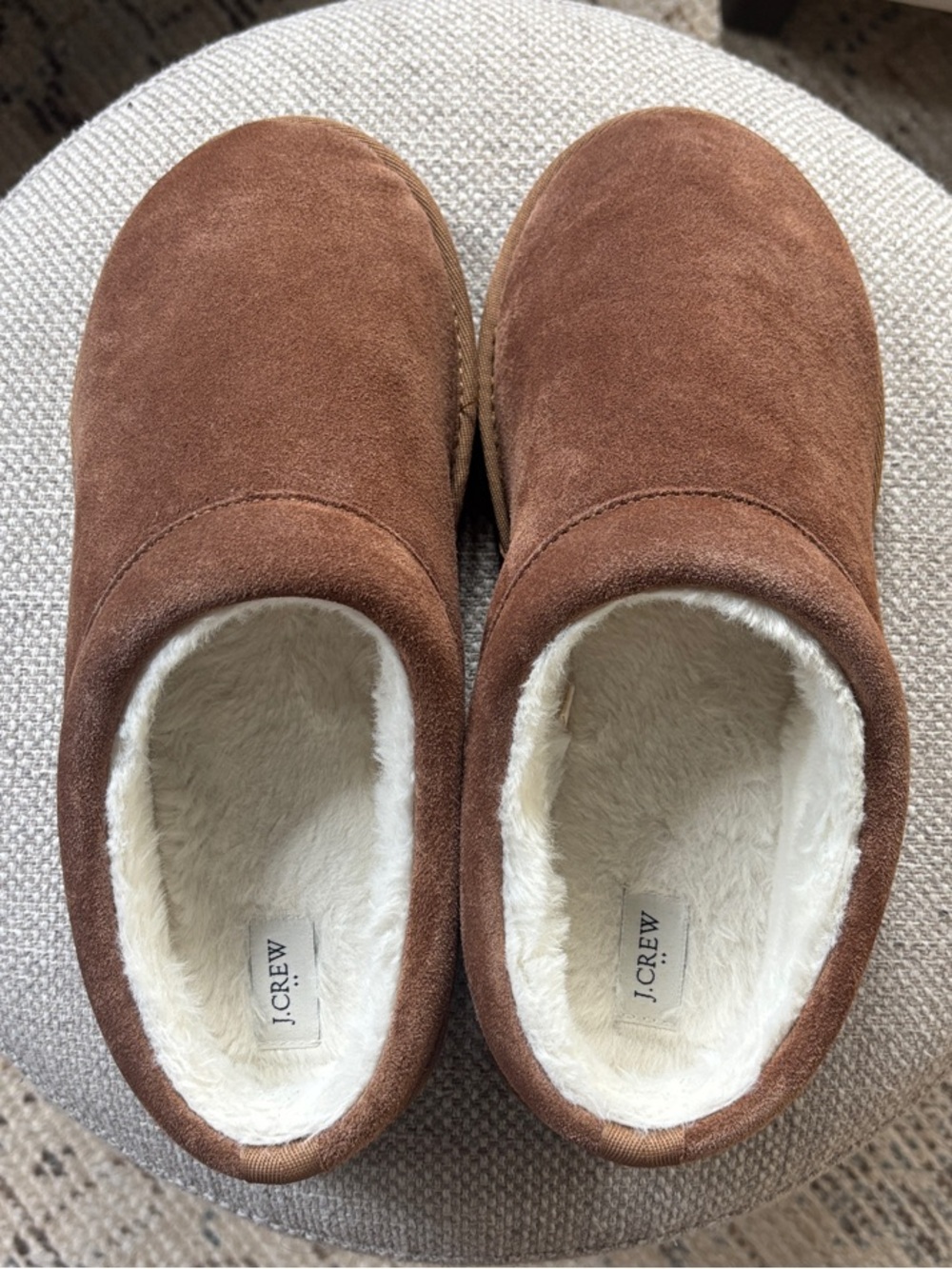 J. Crew Kids Brown Suede Faux-Fur Slip-On Slippers